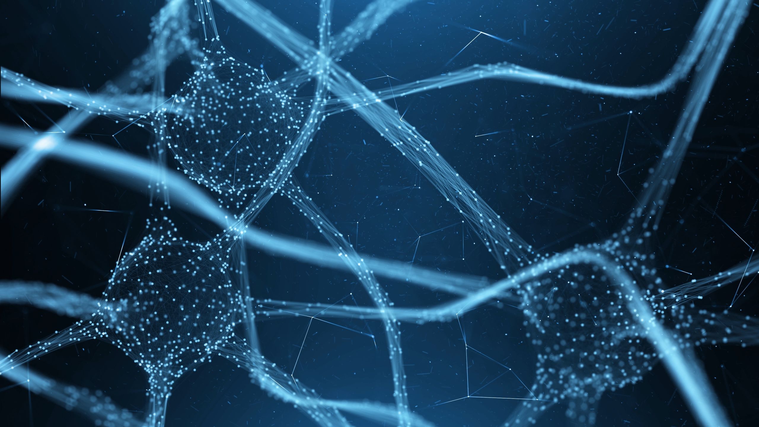 Three,Neuron,Cells,On,Dark,Blue,Illustration,Background.