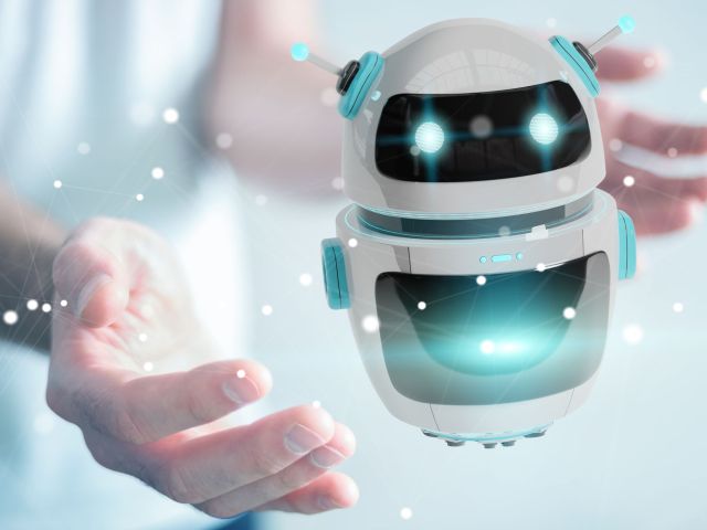 Businessman,On,Blurred,Background,Using,Digital,Chatbot,Robot,Application,3d