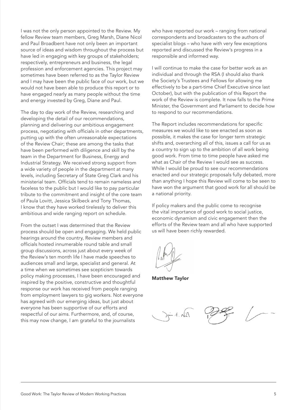 Page 5 of 116: Featured Futurist: Taylor Review of Modern Working Practises, The RSA