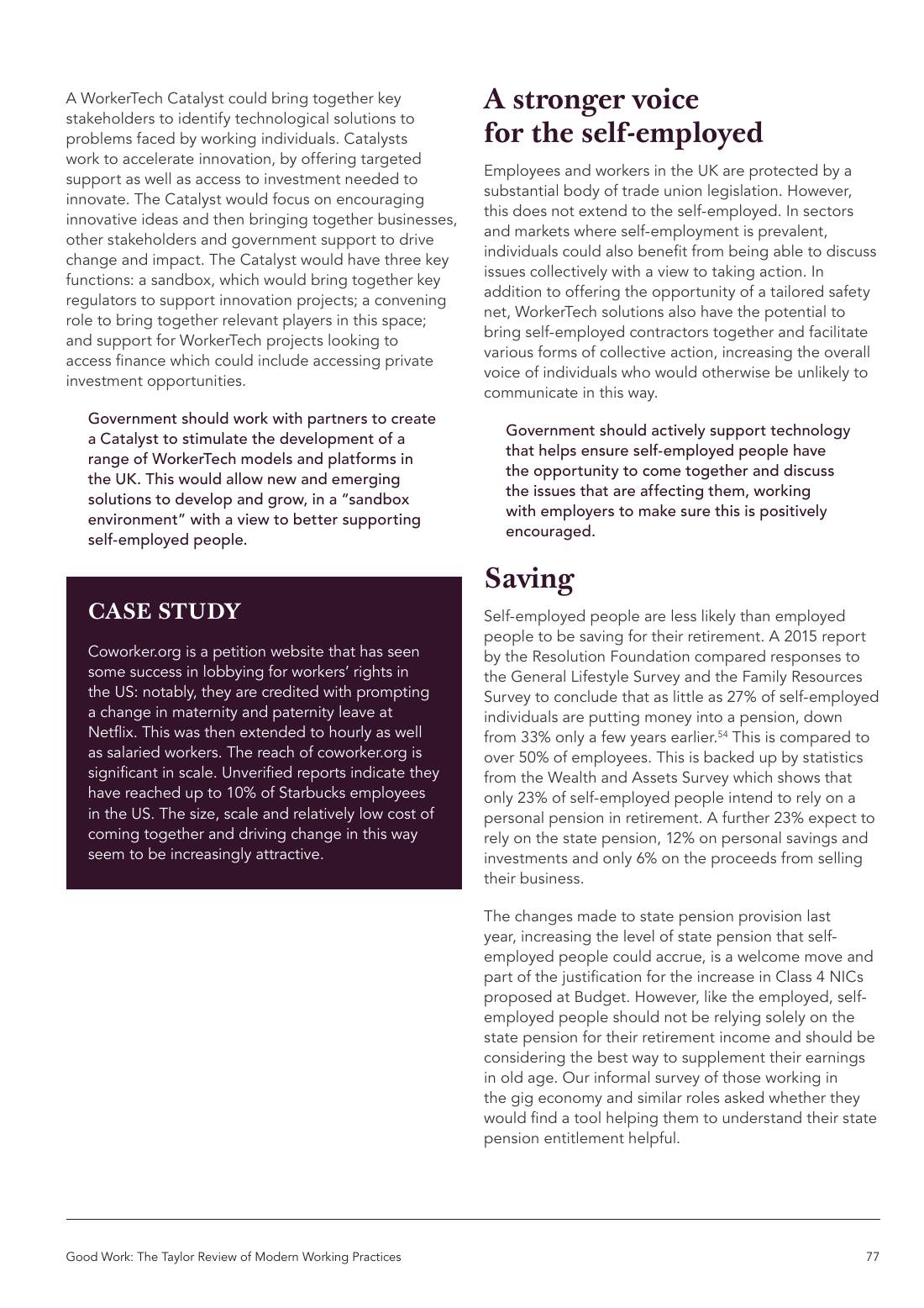 Page 77 of 116: Featured Futurist: Taylor Review of Modern Working Practises, The RSA