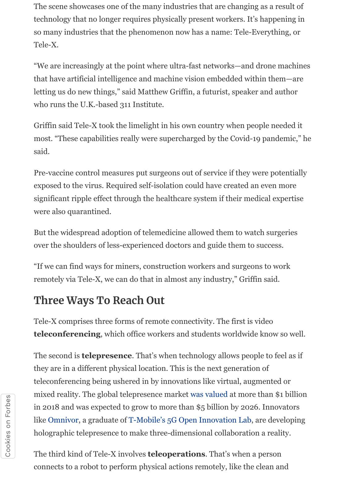Page 2 of 4: Featured Futurist: In A 5G Future Physical Work Won’t Require Your Physical Presence, Forbes